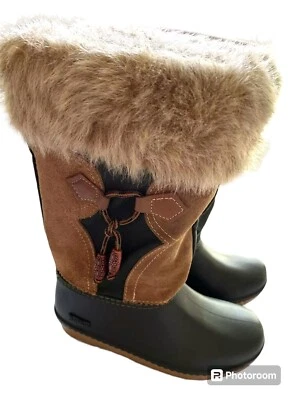 *Vintage Baffin Winter Boot Suede Rubber Faux Fur Trim 1990s Woman 6* - Image 1 of 4