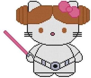 PUNTO DE CRUZ + PATRÓN ARTESANAL Hello Kitty Cat Star Wars Princesa Leia Fisher Película - Imagen 1 de 1