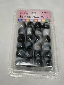 NEW eden 24 count jumbo hair bead accessories braids BR6 BLACK WHITE - Picture 1 of 2