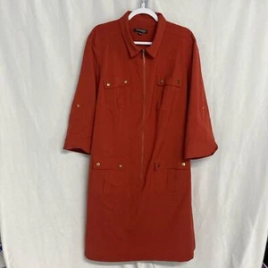 Vestido SHARAGANO Naranja-Marrón Manga Rollo 3/4 Cremallera 24W - Imagen 1 de 9