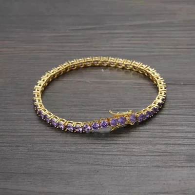 7Ct Round Cut Lab-Created Amethyst Men's Tennis Bracelet 14K Yellow Gold Finish - Image 1 of 3