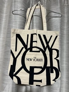 Elfenbein/schwarz "The New Yorker" Logo - 14,5" x 15,5" - 2-seitige Canvas Beuteltasche Tasche - Bild 1 von 3
