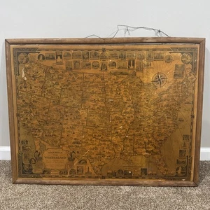 VTG 1941 Pictorial Map AMERICA the WONDERLAND - Ernest Dudley Chase 23x30 Framed - Picture 1 of 12