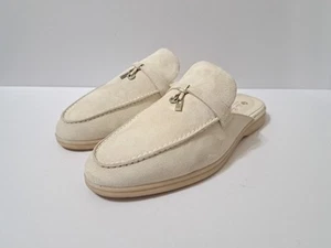 Loro Piana Cream White Babouche Charms Walk Mules Size 47 - Picture 1 of 11