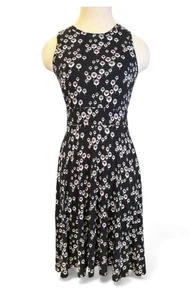Vestido LOFT Ann Taylor Sin Mangas Ajuste y Acampanado Talla 0 Negro Floral Carrera Retro Trabajo - Imagen 1 de 8