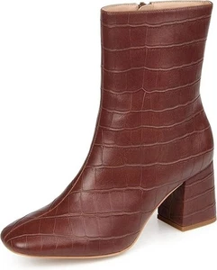 Journee Collection Women's Ankle Boots Soft Square Toe Leather Brown Size 8.5 - Picture 1 of 5
