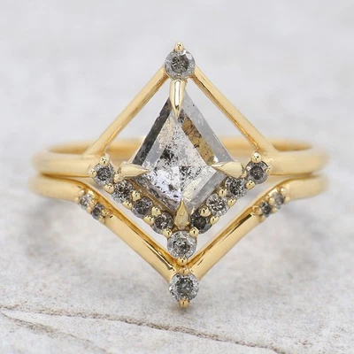 Conjunto de anel de noivado 1,05 CT corte pipa sal e pimenta diamante KDL3325 - Imagem 1 de 4