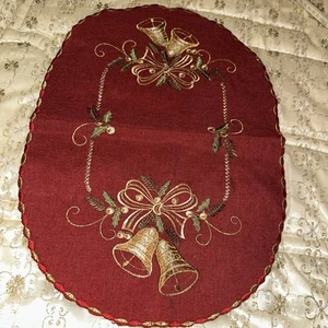 Tischdecke Weihnachten Platzdeckchen Handarbeit Tischläufer Goldfäden leuchtet - Bild 1 von 5