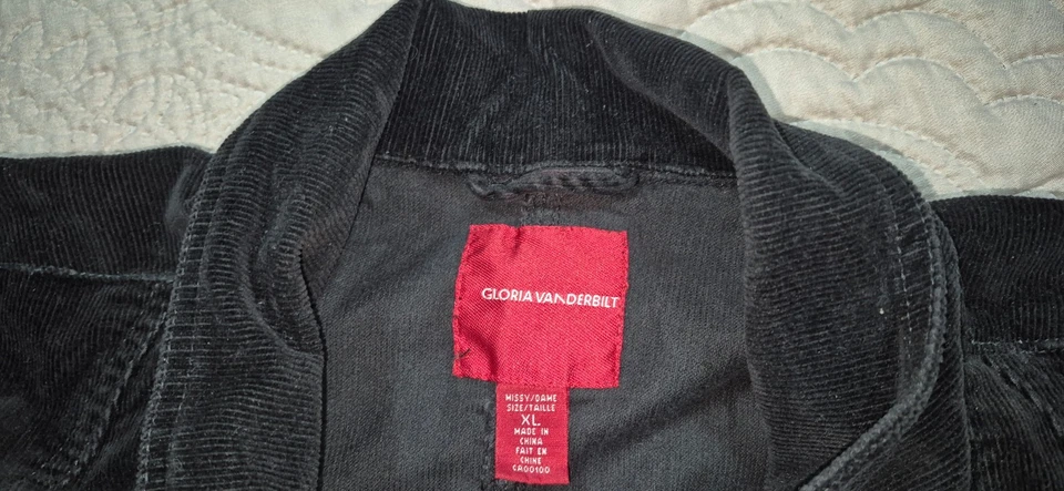 Blazer para mujer Gloria Vanderbilt negro cordouroy talla XL retro regular elegante Foto 1 de 4