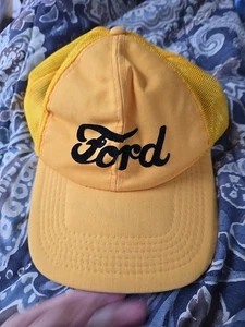 Ford Vintage Trucker Snapback Hat Kotton Cool Mesh Back Yellow - Picture 1 of 4