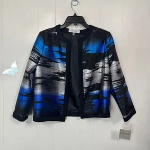 Kasper Damen Blazer Jacke blau silber schwarz metallic Streifen vorne offen Gr. 4 - Bild 1 von 11