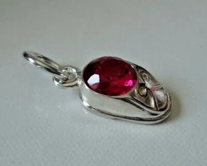 July Sterling Silver 15mm red ruby Birthstone Baby Shoe Charm - Picture 1 of 4