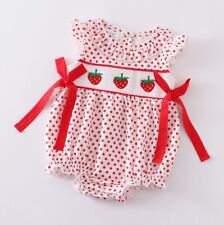 Boutique Strawberry Smocked Embroidered Baby Girls Bubble Romper Jumpsuit
