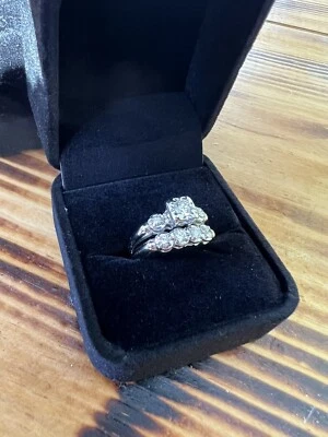 Diamond 14k White Gold Engagement and wedding ring set Size 8.5 - Image 1 of 4