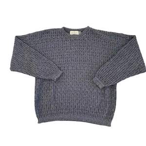 Bill Blass Fisherman Sweater Mens Chunky Knit Vintage Gray Blue XL USA Made Boxy - Picture 1 of 9