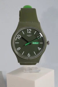 NEW LIMITED EDITION SWISS SWATCH BACKUP GREEN Olive Green WATCH SUOG706 41MM DAY - Picture 1 of 7