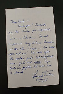 Howard Twilley Autographed Handwritten Letter 1972 Miami Dolphins Undefeated NFL