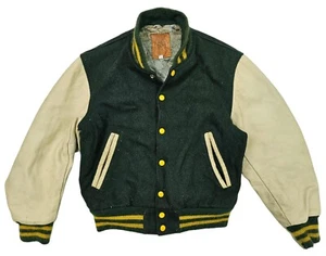 HOT VTG Men's GOLDEN BEAR @ BOMBER VARSITY WOOL LEATHER GREEN Jacket S (*Fit XS) - Picture 1 of 19