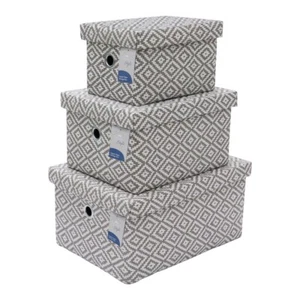 JVL ARGYLE PAPER Set of 3 RECTANGLE LIDDED STORAGE - Picture 1 of 10