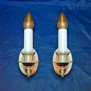 Pair of antique Rewired Nickel wall candle sconces 37J - Picture 1 of 4