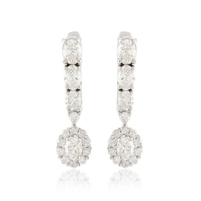 1.43 Karat Kunstdiamanten Grown Cvd Rund Pave Diamant Riegel Hinten Ohrringe 14k - Bild 1 von 4