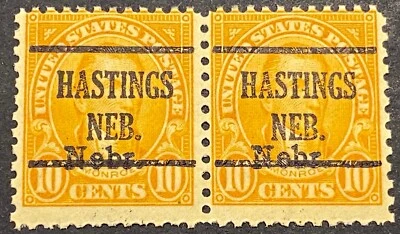 US POSTAGE STAMP #679 PAIR PRE-CANCELLED-HASTINGS NEBRASKA-MINT OG NH (2 STAMPS) - Image 1 of 4