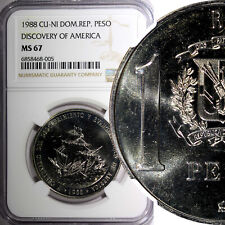 Dominican Republic 1988 1 Peso  Discovery of America NGC MS67 KM# 66 (05)