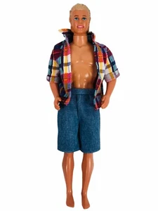 Vintage Ken Live Action Doll 1968 Original Outfit Shirt Plaid Shorts Head 1990 - Imagen 1 de 9