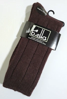 Calcetines B. Ella Crew Mezcla de Lana Angora Marrón Chocolate Damas Talla 9-11 Acanalados Nuevos Foto 1 de 4
