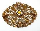 Vintage Victorian Style Faux Pearls Scrollwork Daisy Oval Brooch 1 3/4" x 1 3/8"
