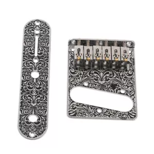 Chrom-Schnitzerei Sattel Brücke und Steuerplatte für Telecaster 6-saitige Gitarre - Bild 1 von 11