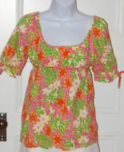 Blusa para mujer LILLY PULITZER Amarillo Rosa Verde Naranja Floral SS Empire Cintura Talla 2 - Imagen 1 de 5
