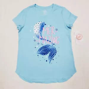 L 10-12 Wonder Nature Light Aqua Blue Glitter MER~MAZING Mermaid Tail T-Shirt - Picture 1 of 10