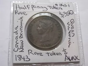 1843 Canada New Brunswick British Queen Victoria RARE 1/2 Penny Token About Unc - Bild 1 von 10