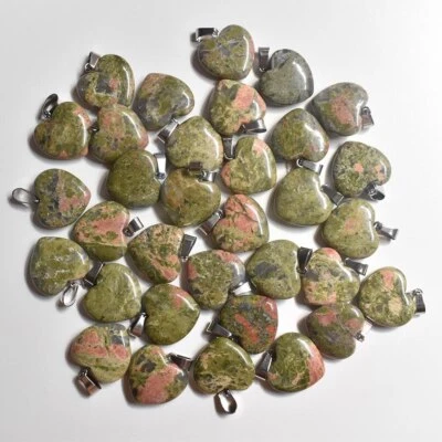 50件装天然Unakite石心项链吊坠治疗脉轮灵气宝石 — 第 1/3 张图片
