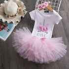 New 3pcs Short Sleeved First Birthday Outfit Baby Girl Tutu Skirt Kids Clothes