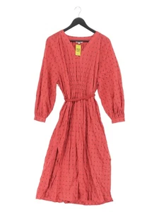 Next Women's Midi Dress M Red 100% Cotton Long Sleeve Midi V-Neck A-Line - Picture 1 of 5