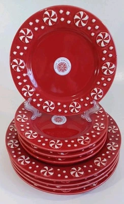 Hecho en Portugal Juego de Platos de Caramelo de Menta Roja 8 Piezas 8.5" y 11", Rojo y Blanco  Foto 1 de 2