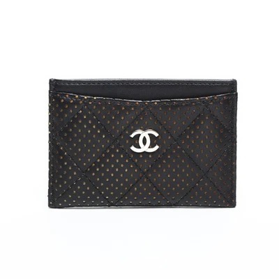 Estuche para tarjetas Chanel de cuero perforado Matelasse COCO Mark serie 11 2006-2008 bl... Foto 1 de 4