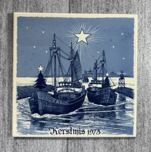 1973 Delfts Blue and White 6” Christmas Kerstmis Tile - Made In Holland - Picture 1 of 2