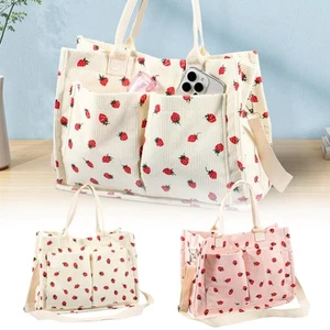 Tote Bag Cute Strawberry Patched Purse for Women Fabric Large Capacity Tote Purs - Picture 1 of 26