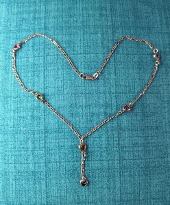 Schöne Sterling Silber Figarokette mit bunten herzförmigen Steinen Halskette - Bild 1 von 10