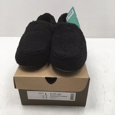 Olukai женщин Nohea Heu тапочки пушистый поскользнуться на плоский туфли, черный, размер 8, новый в коробке - Изображение 1 из 4