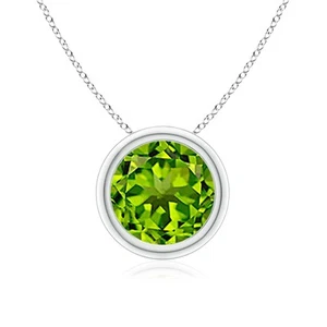 ANGARA 2 Ct Natural Peridot Round Shape Pendant Necklace in Sterling Silver - Picture 1 of 45