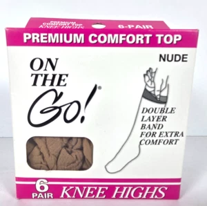 On The Go 100% Nylon Kniestrümpfe Nude Premium Doppellagig Komfort Top 6 Paar - Bild 1 von 5