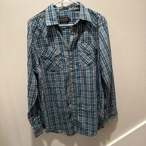 Pendleton Frontier Hemd Pearl Snap Western Passe blau grün kariert Herren Medium - Bild 1 von 8