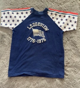 Vintage Velva Sheen Tshirt Youth Large Ledgeview 70s Patriotic Red White Blue - Picture 1 of 8