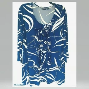 Effortless Style by Cliknits Bluse Plus 2X blau weiß Rüschen vorne KOSTENLOSER VERSAND - Bild 1 von 4