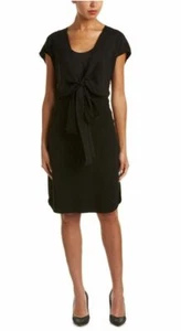LAFAYETTE 148 New York Black Tie Front Silk Dolman Sleeve Sheath LBD Dress 8 = M - Picture 1 of 7