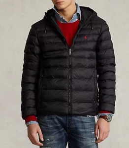 Polo Ralph Lauren Mens Black Packable Puffer Hoodie Jacket Water Repellent Sz XL - Picture 1 of 12